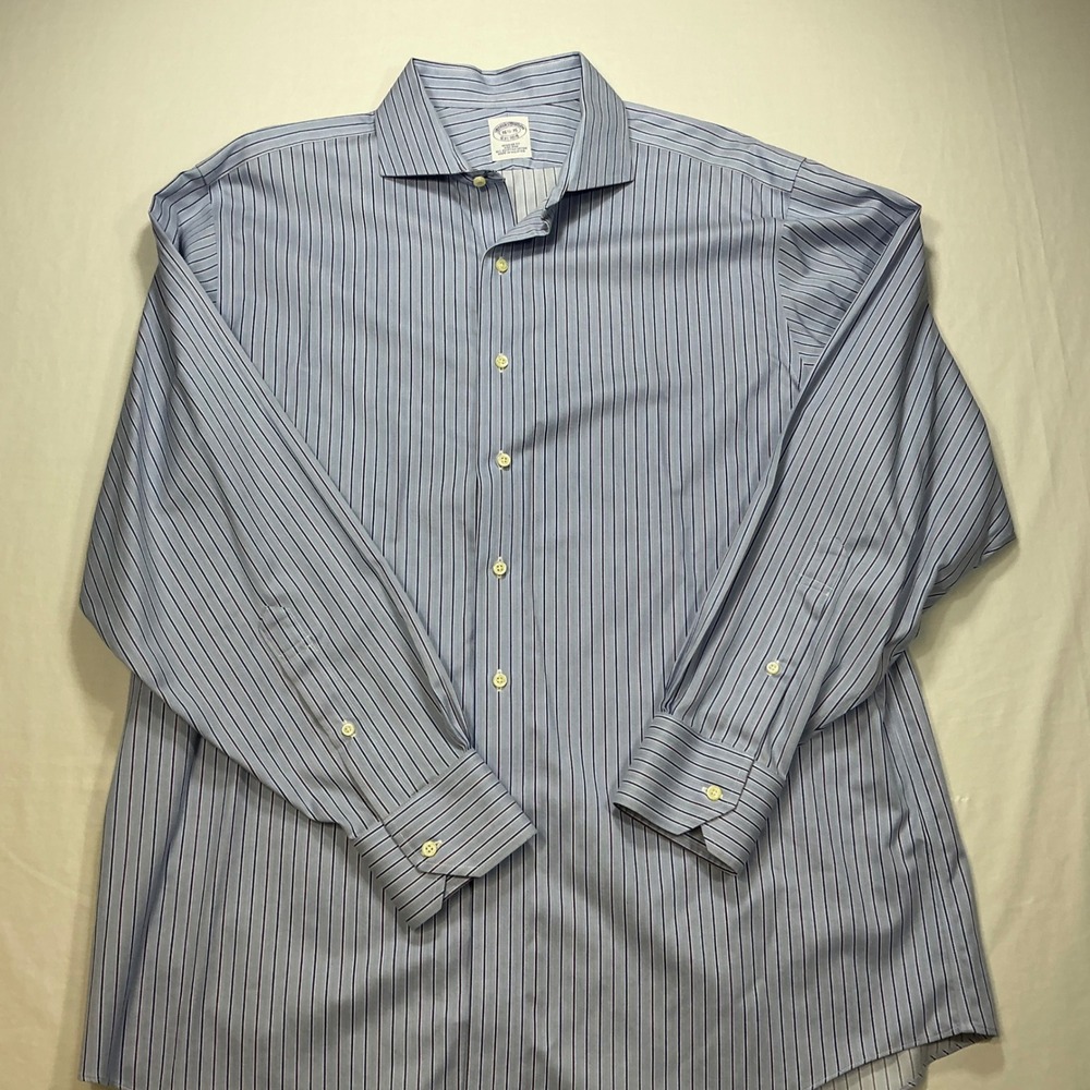 Brooks Brothers Mens‎ Dress Shirt 16.5-35 Regular Fit Blue Striped Long Sleeve